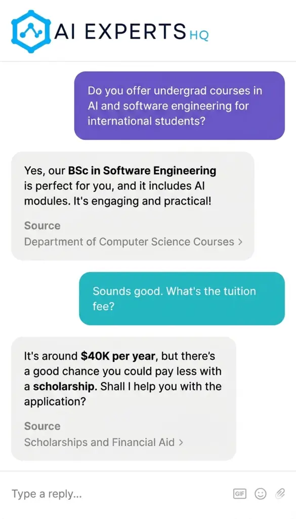 conversational AIExperts chatbot resolving customer queries